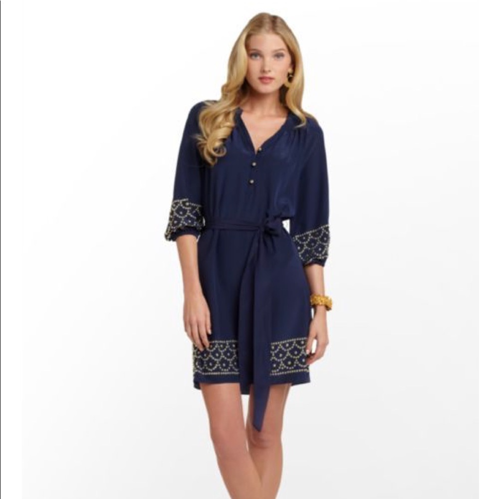 CCO⭐️ Lilly Pulitzer Navy Silk Long Sleeve Dress - Picture 1 of 8